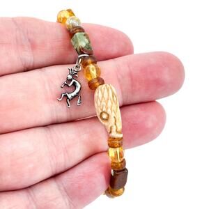 Vintage Sterling Silver 925 Carved Bead Charm Bracelet 7.25”